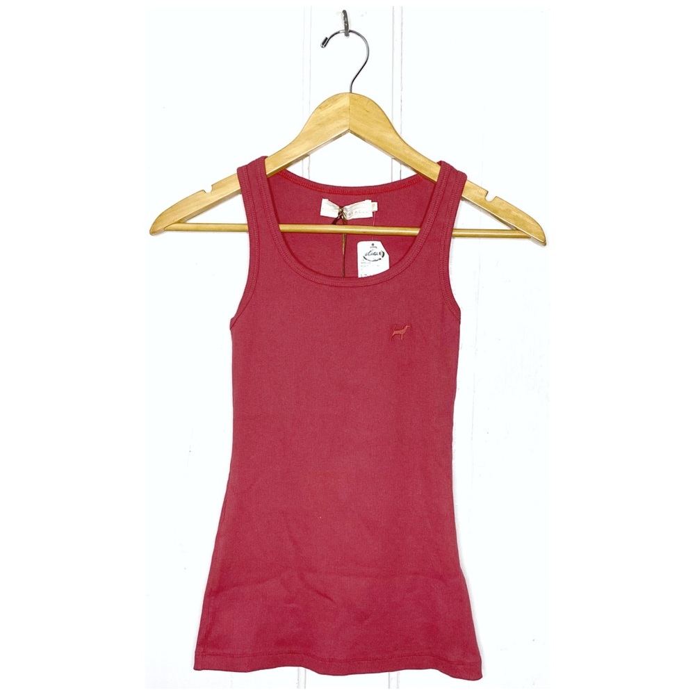 NWT : VINTAGE : Beagle size XS : Y2K rust red ribbed embroidered casual tank top